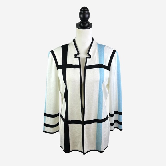 Ming Wang Jackets & Blazers - Ming Wang Contrast Piped Blazer Jacket Size S Hook Bar Front Closure 3/4 Sleeve